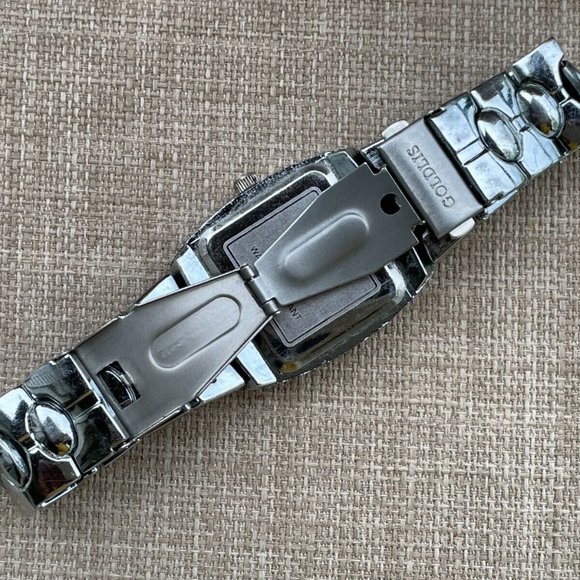 Goldis Men Wrist Watch Silver Tone Analog Quartz Black Face Watch - Picture 8 of 14